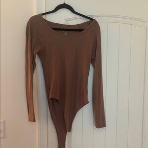 Zara Asymmetrical Brown Long Sleeve Bodysuit